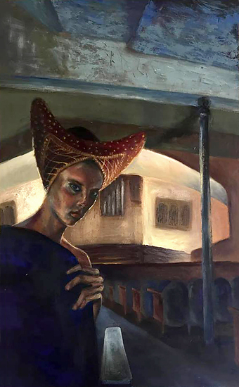 The Grand Play, original 1998 portrait oil painting on canvas by Laura L. Krusemark