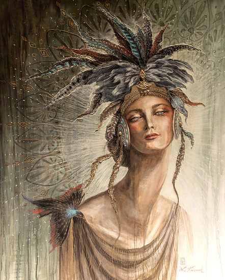 Eternal Spring - Goddess Alma, original 2015 portrait watercolor painting on paper by Laura L. Krusemark