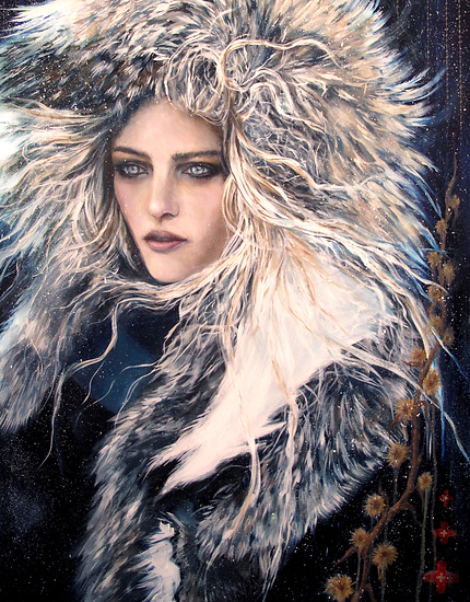 The Spirit of Winter, original 2015 portrait oil painting on wood panel by Laura L. Krusemark