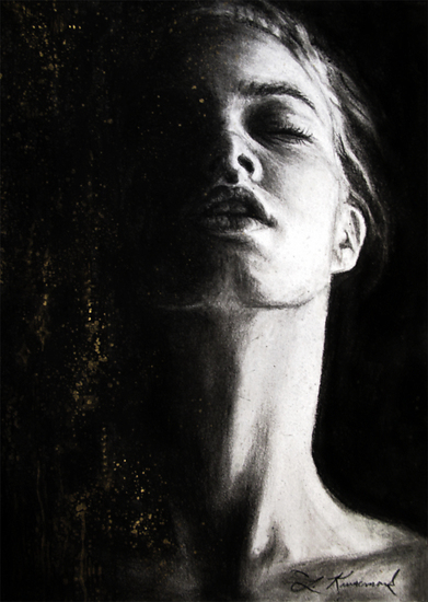 Desire to be.., original 2015 portrait charcoal painting on paper by Laura L. Krusemark