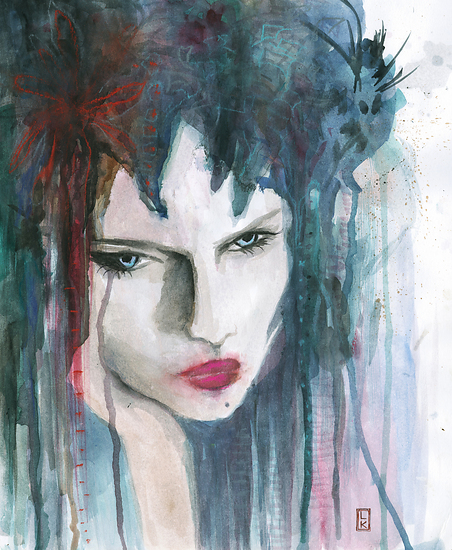 Painted Lady, original 2015 portrait watercolor painting on paper by Laura L. Krusemark