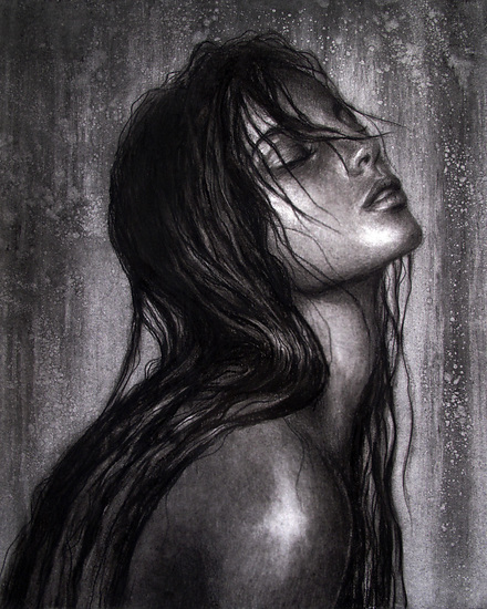 Surrender, original 2015 portrait charcoal painting on paper by Laura L. Krusemark
