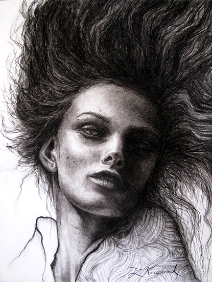 The Nocturne, original 2016 portrait charcoal painting on paper by Laura L. Krusemark