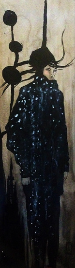 Toyko 3, original 2016 figurative watercolor painting on paper by Laura L. Krusemark