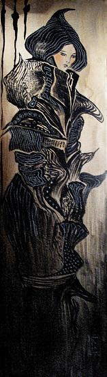 The Patterned Geisha, original 2016 figurative watercolor painting on paper by Laura L. Krusemark