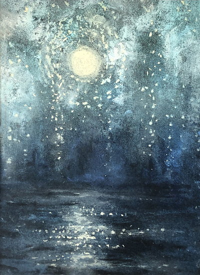Full Moon Blessings, original 2019 landscape pastel painting on paper by Laura L. Krusemark