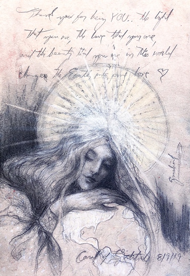 Gratitude Sketch, original 2019 portrait pencil painting on paper by Laura L. Krusemark