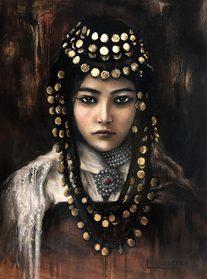 Algerian Princess, original 2020 portrait oil painting on linen by Laura L. Krusemark