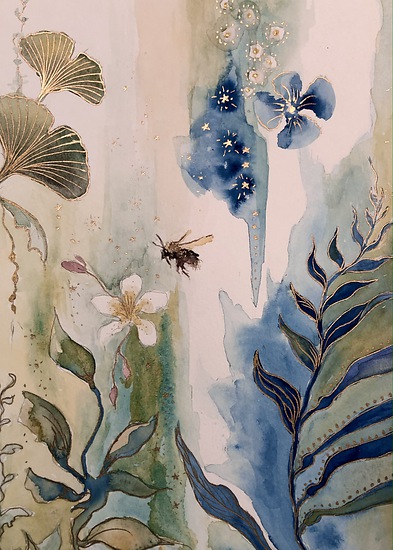 Garden of Delights, original 2021 landscape watercolor painting on paper by Laura L. Krusemark