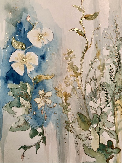 Anahita's Garden, original 2021 floral watercolor painting on paper by Laura L. Krusemark