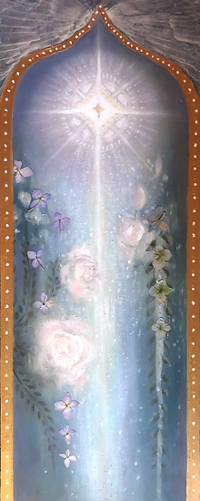 The Rose of Sophia, original 2021 floral oil painting on wood panel by Laura L. Krusemark