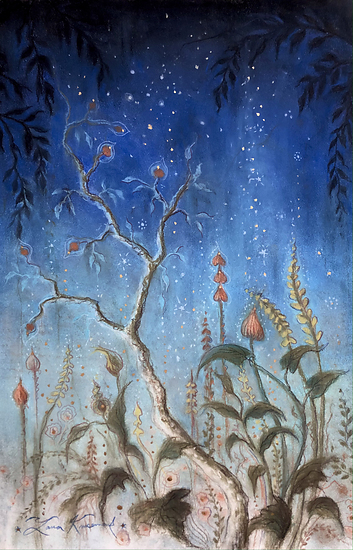 Garden Nocturne, original 2022 floral pastel painting on paper by Laura L. Krusemark