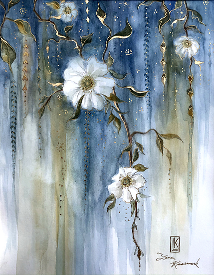 Stars of Earth, original 2022 floral watercolor painting on paper by Laura L. Krusemark