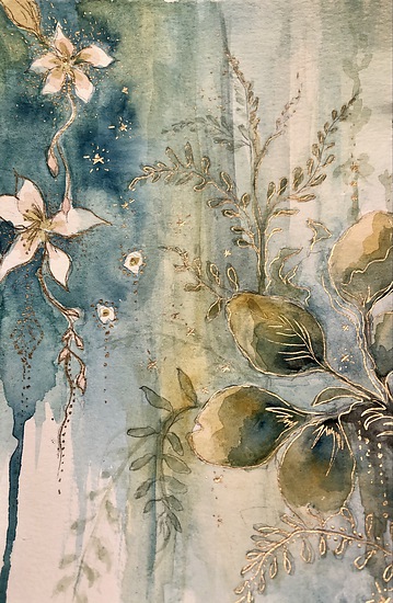 Mediterranean Dreaming, original 2022 floral watercolor painting on paper by Laura L. Krusemark