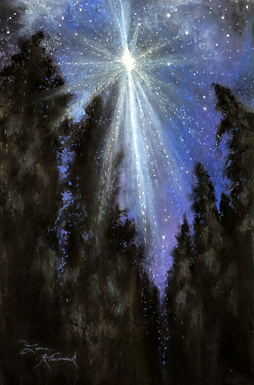 Starlight Pines, original 2022 landscape pastel painting on paper by Laura L. Krusemark