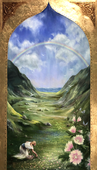 The Summerlands, original 2023 landscape oil painting on wood panel by Laura L. Krusemark