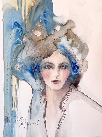 Miss Edwards, original 2025 figurative watercolor painting on paper by Laura L. Krusemark