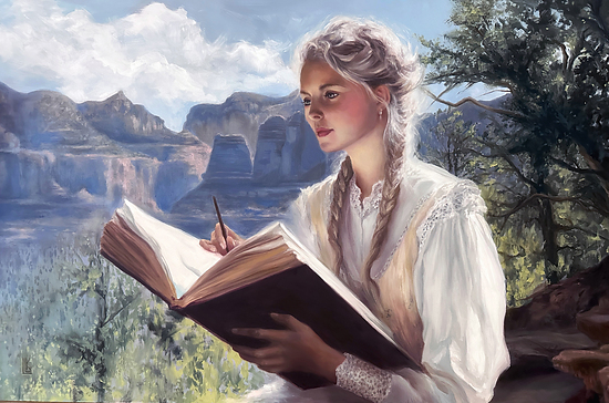 Sedona Reverie, original 2025 portrait oil painting on wood panel by Laura L. Krusemark