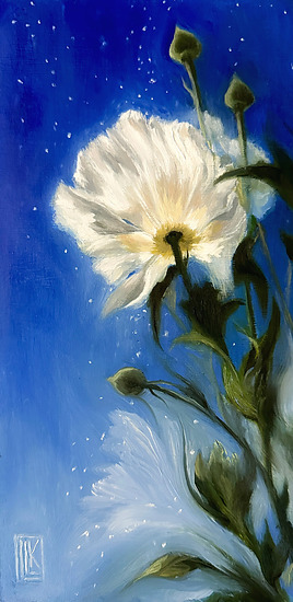 California Poppy Dreams, original 2025 floral oil painting on wood panel by Laura L. Krusemark