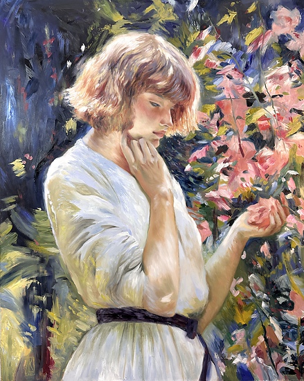 Marsh Mallows, original 2025 portrait oil painting on wood panel by Laura L. Krusemark