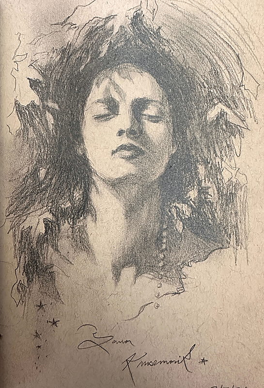 Spring sun, female portrait sketch, closed eyes, expressive graphite drawing, 2026 graphite painting on paper by Laura L. Krusemark