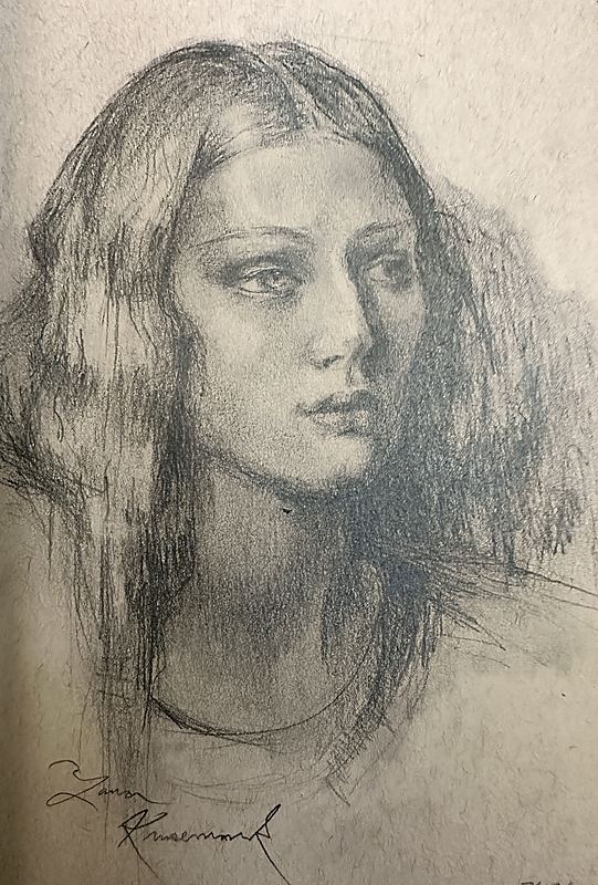 Autumn, female portrait drawing, soft graphite sketch, contemplative expression, 2026 graphite painting on paper by Laura L. Krusemark