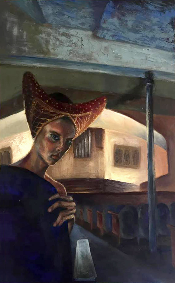 The Grand Play, original 1998 portrait oil painting on canvas by Laura L. Krusemark