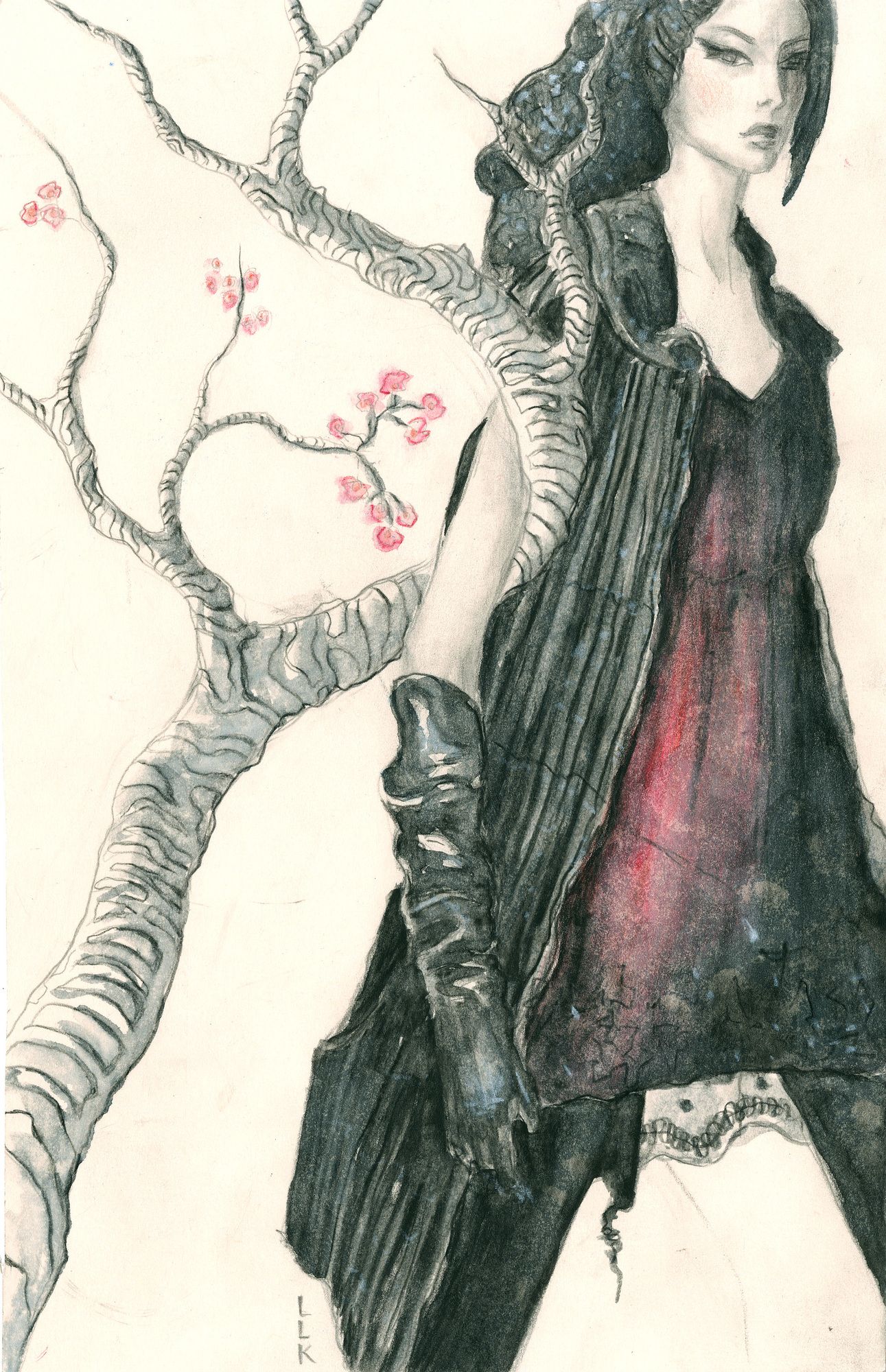 Come with Me, original 2005 figurative watercolor painting on paper by Laura L. Krusemark