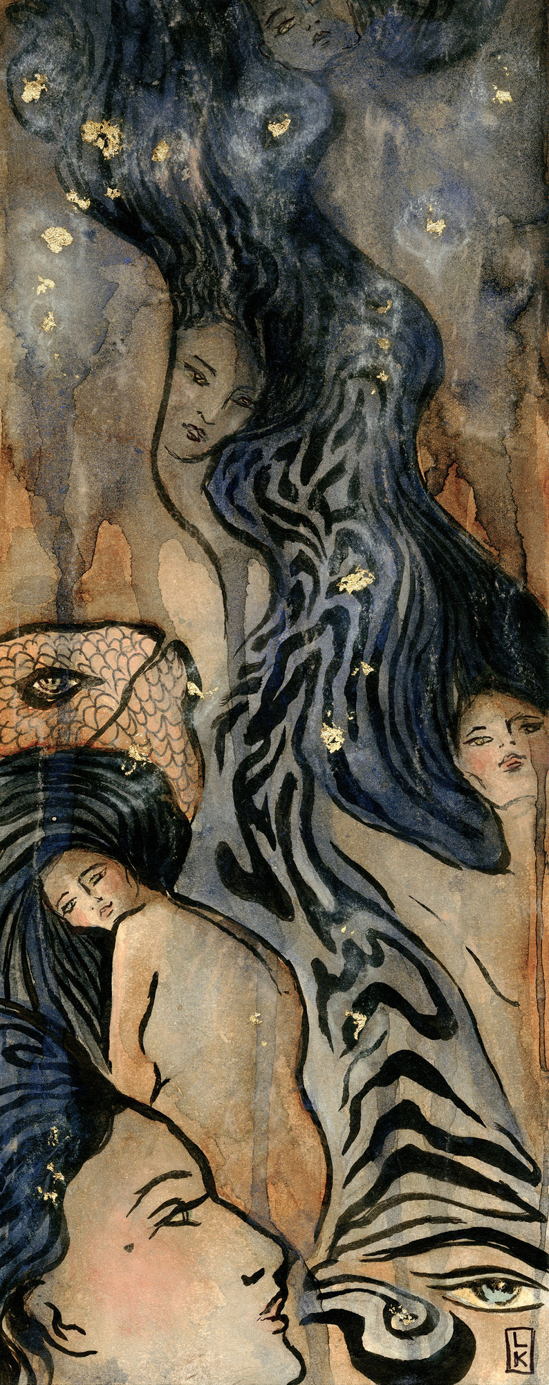 Sea of Life, original 2014 figurative watercolor painting on paper by Laura L. Krusemark