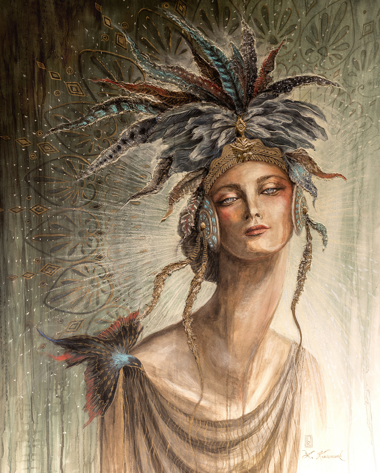 Eternal Spring - Goddess Alma, original 2015 portrait watercolor painting on paper by Laura L. Krusemark