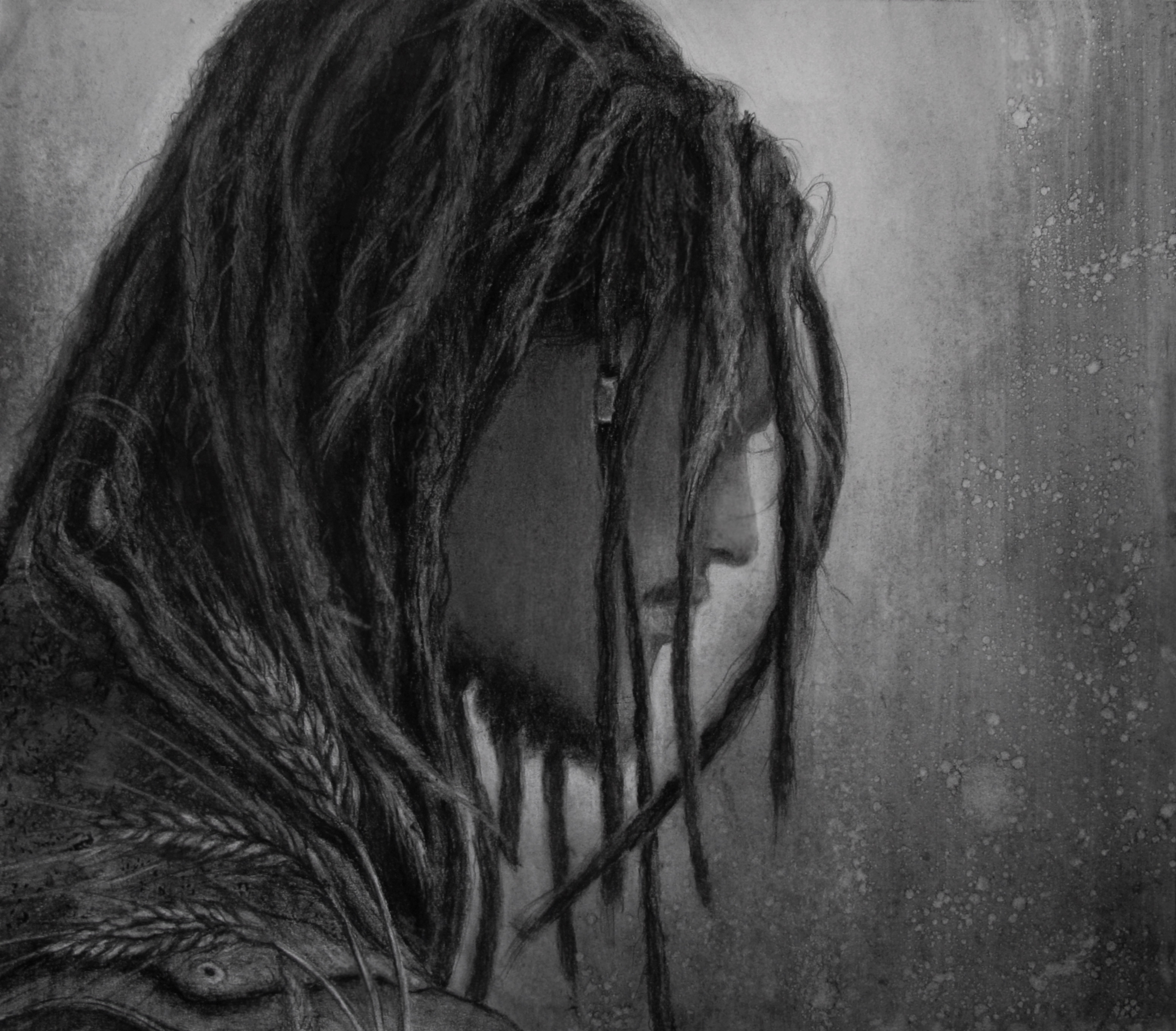 Poem of Sage, original 2015 portrait charcoal painting on paper by Laura L. Krusemark