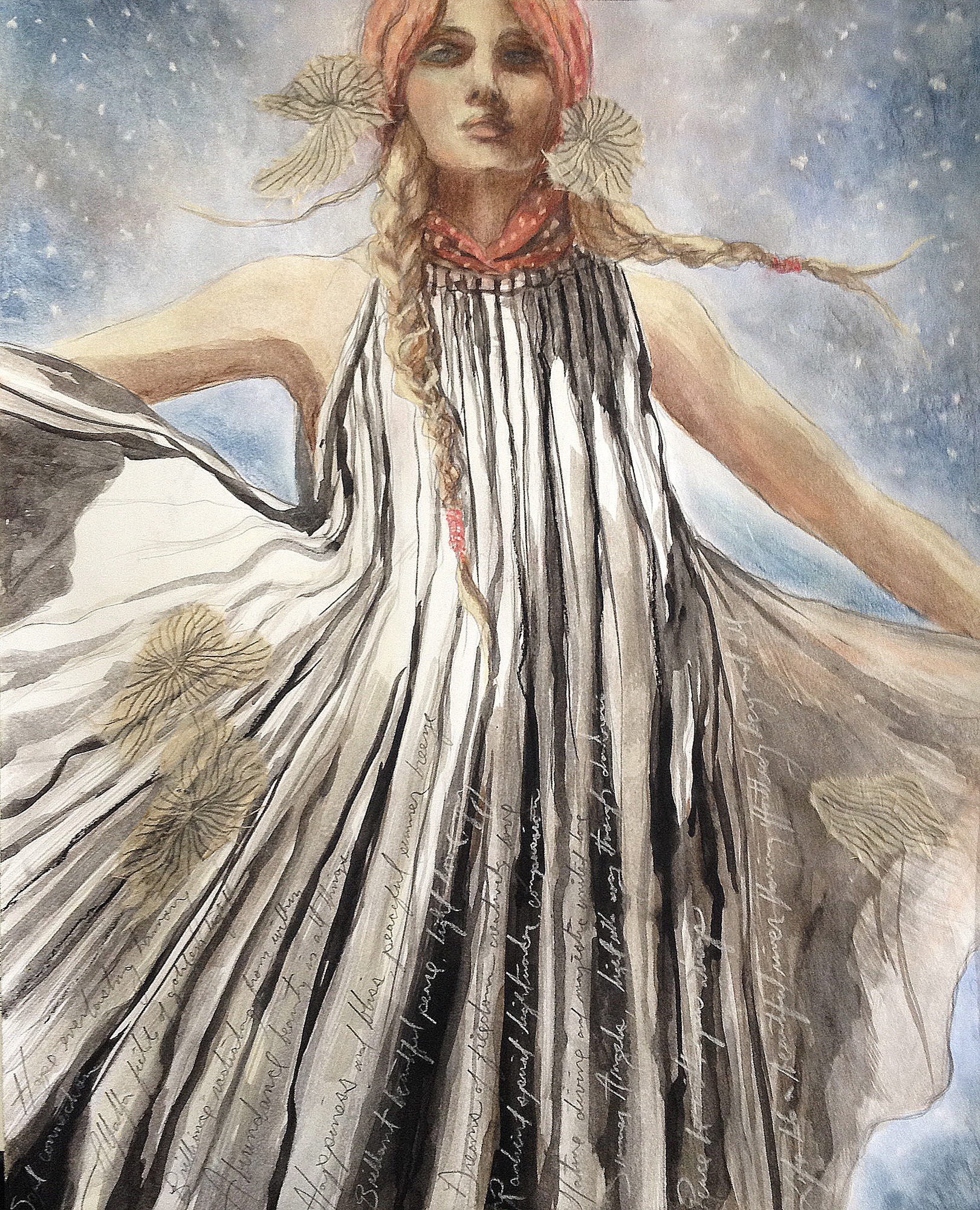 Summer Angel, original 2016 portrait watercolor painting on paper by Laura L. Krusemark