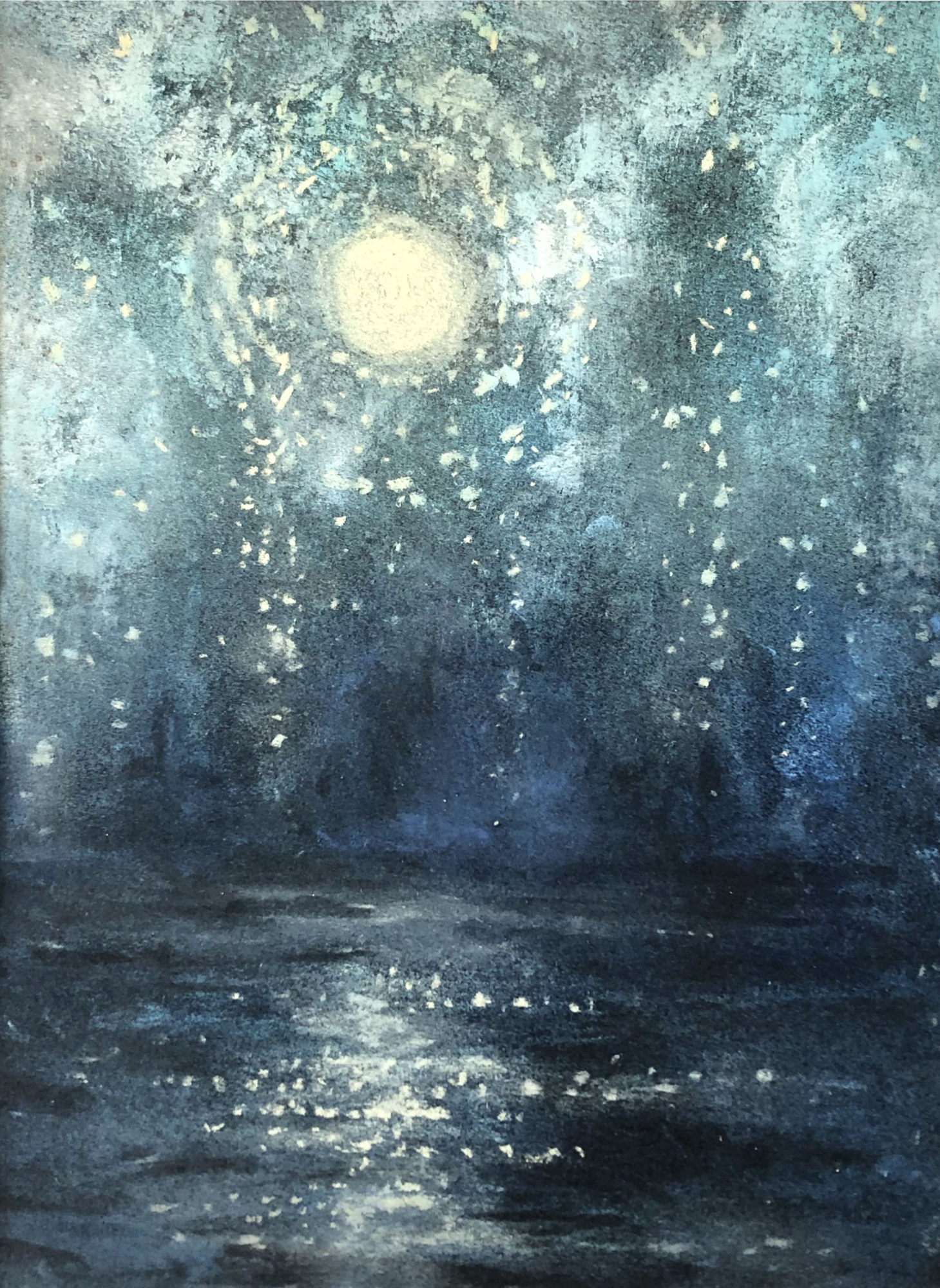 Full Moon Blessings, original 2019 landscape pastel painting on paper by Laura L. Krusemark
