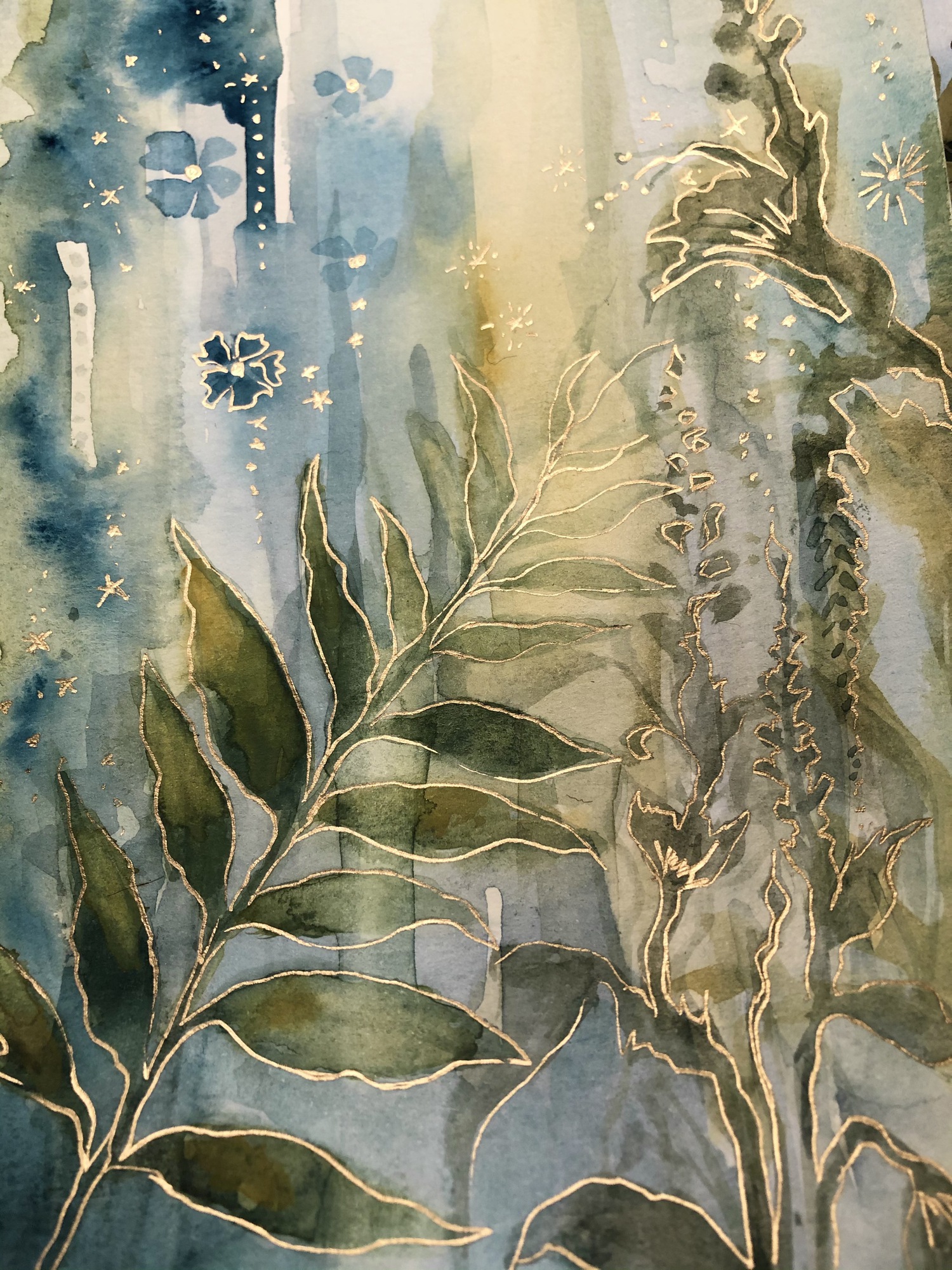 Water Garden, original 2021 landscape watercolor painting on paper by Laura L. Krusemark