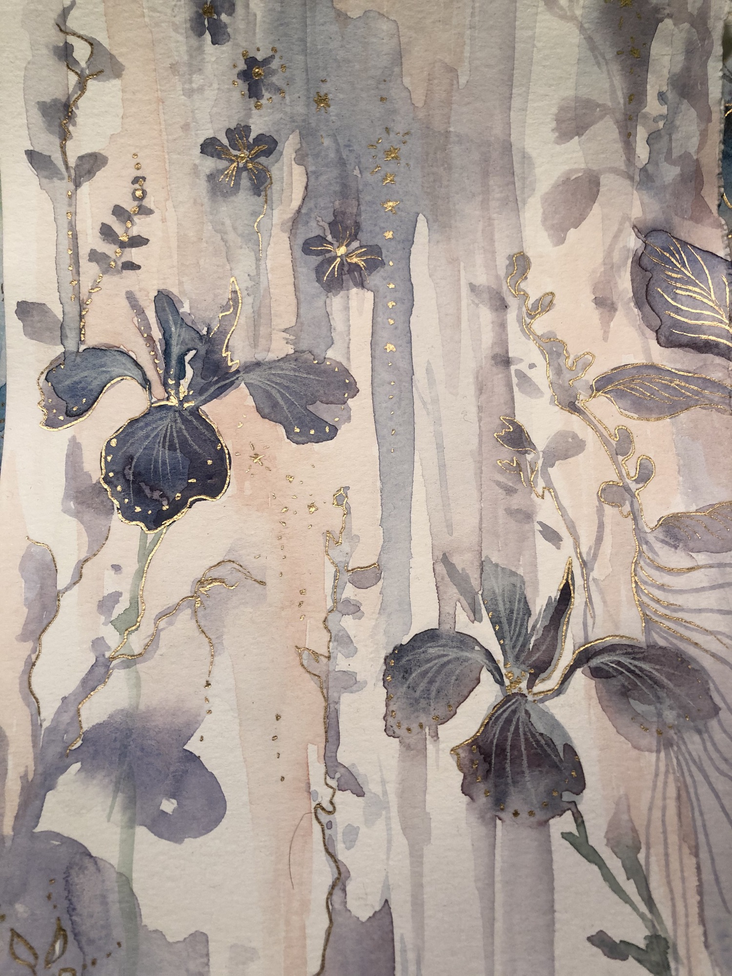 Iris, original 2021 floral watercolor painting on paper by Laura L. Krusemark