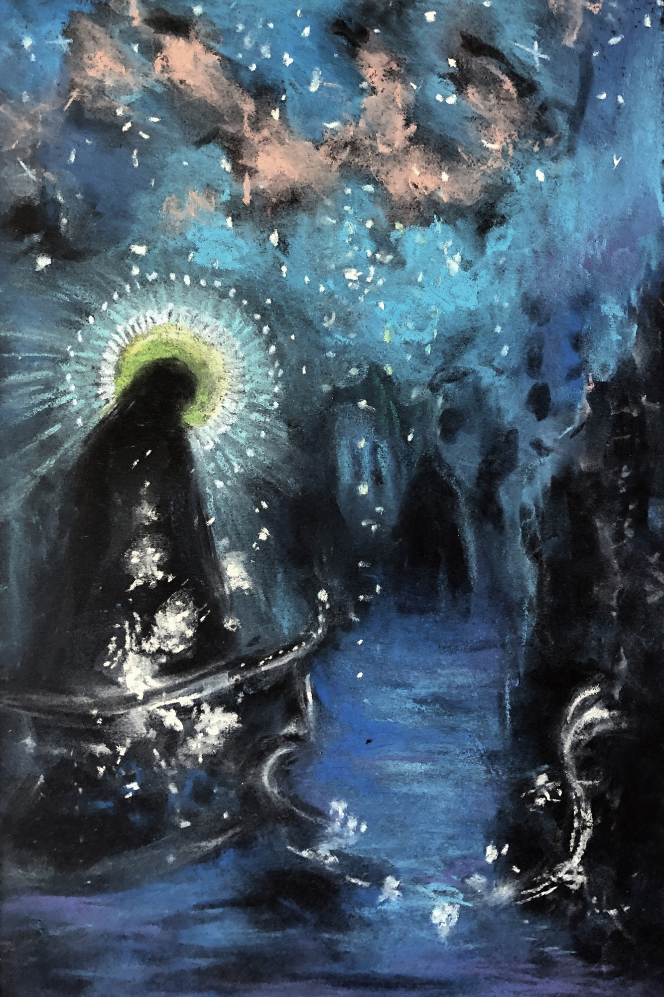 The Starlight Guide, original 2021 figurative pastel painting on paper by Laura L. Krusemark