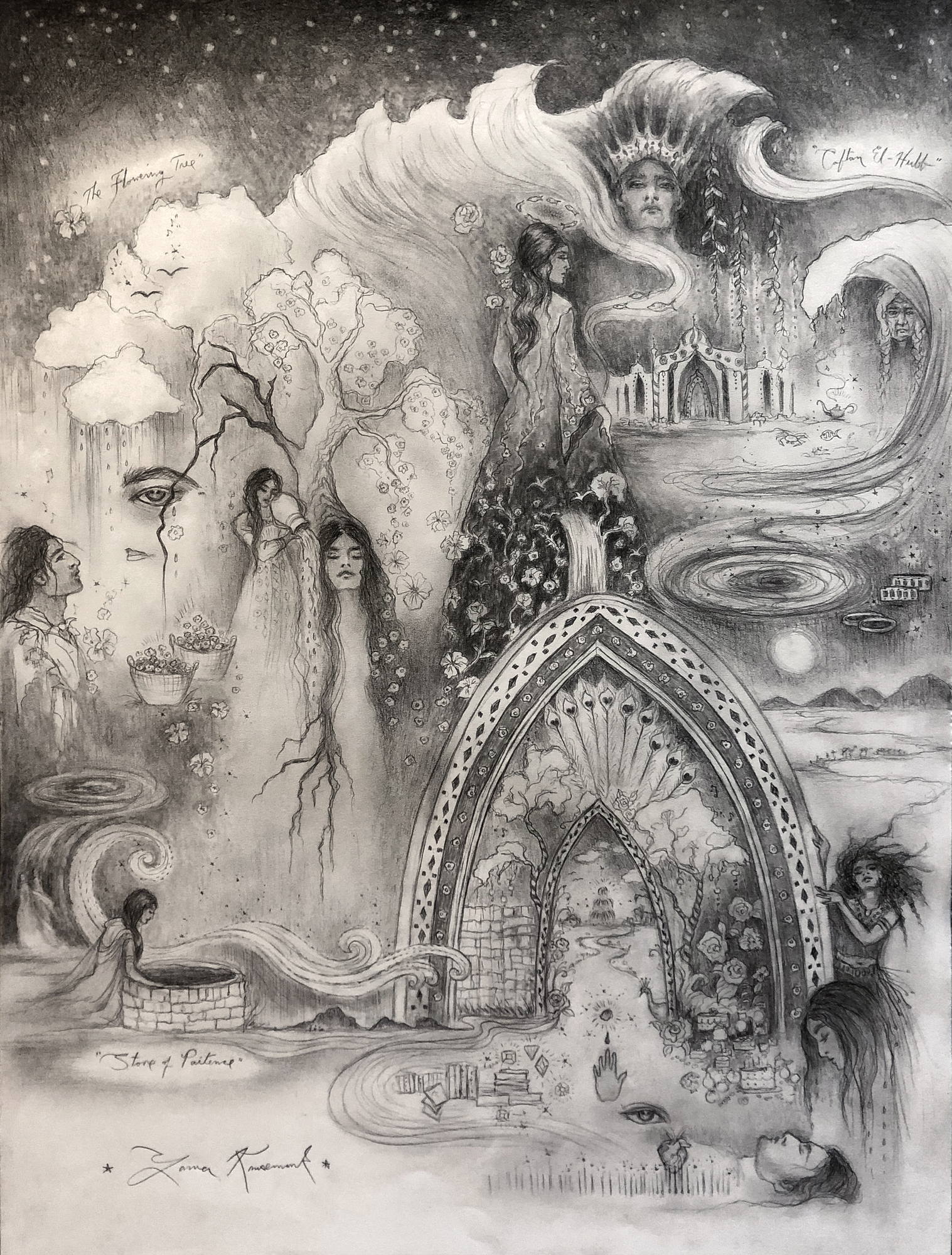 Fragrances of Longing, original 2021 figurative pencil painting on paper by Laura L. Krusemark