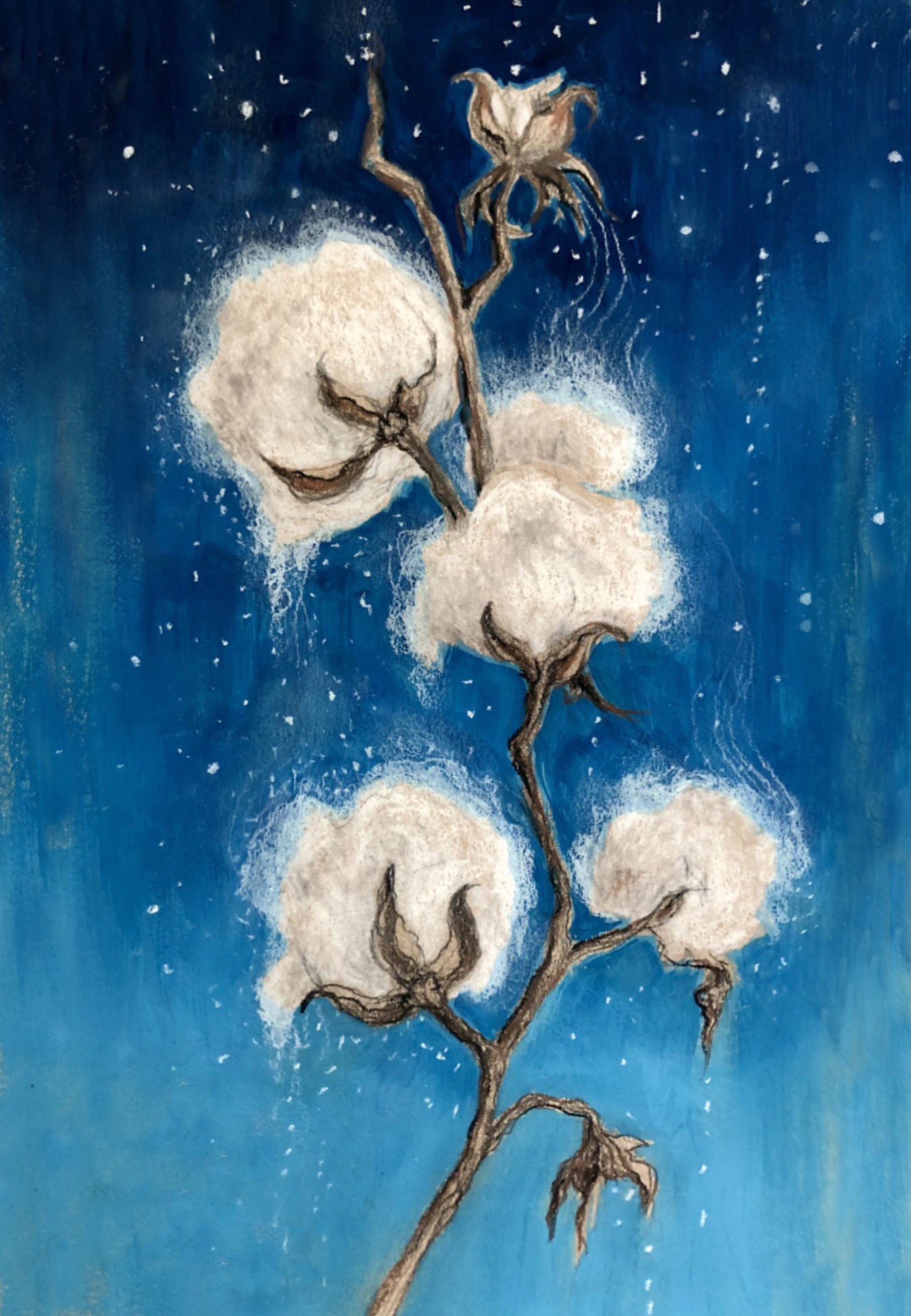 Cotton Clouds, original 2022 floral watercolor painting on paper by Laura L. Krusemark