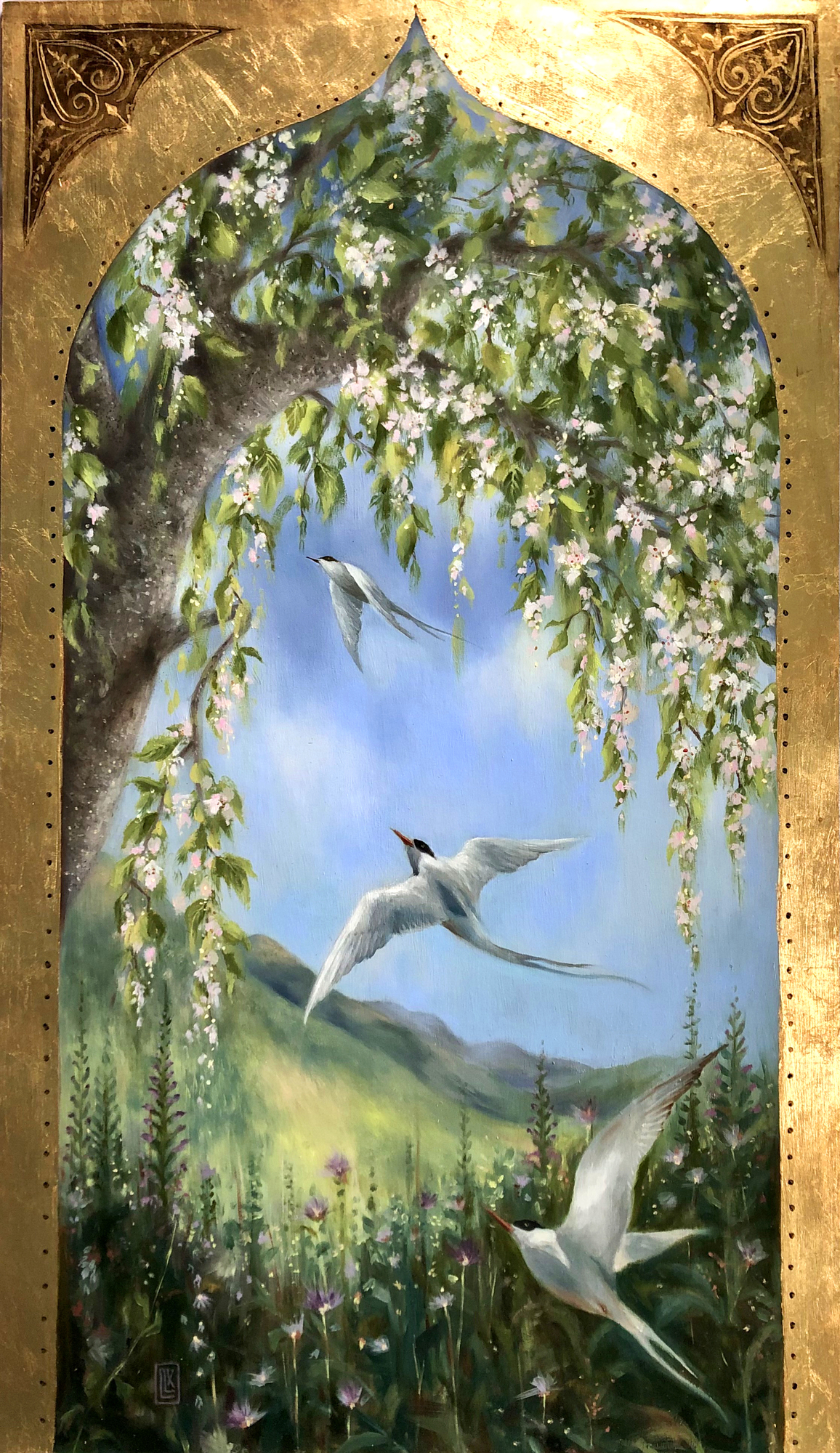 Spring Awakening, original 2023 landscape oil painting on wood panel by Laura L. Krusemark