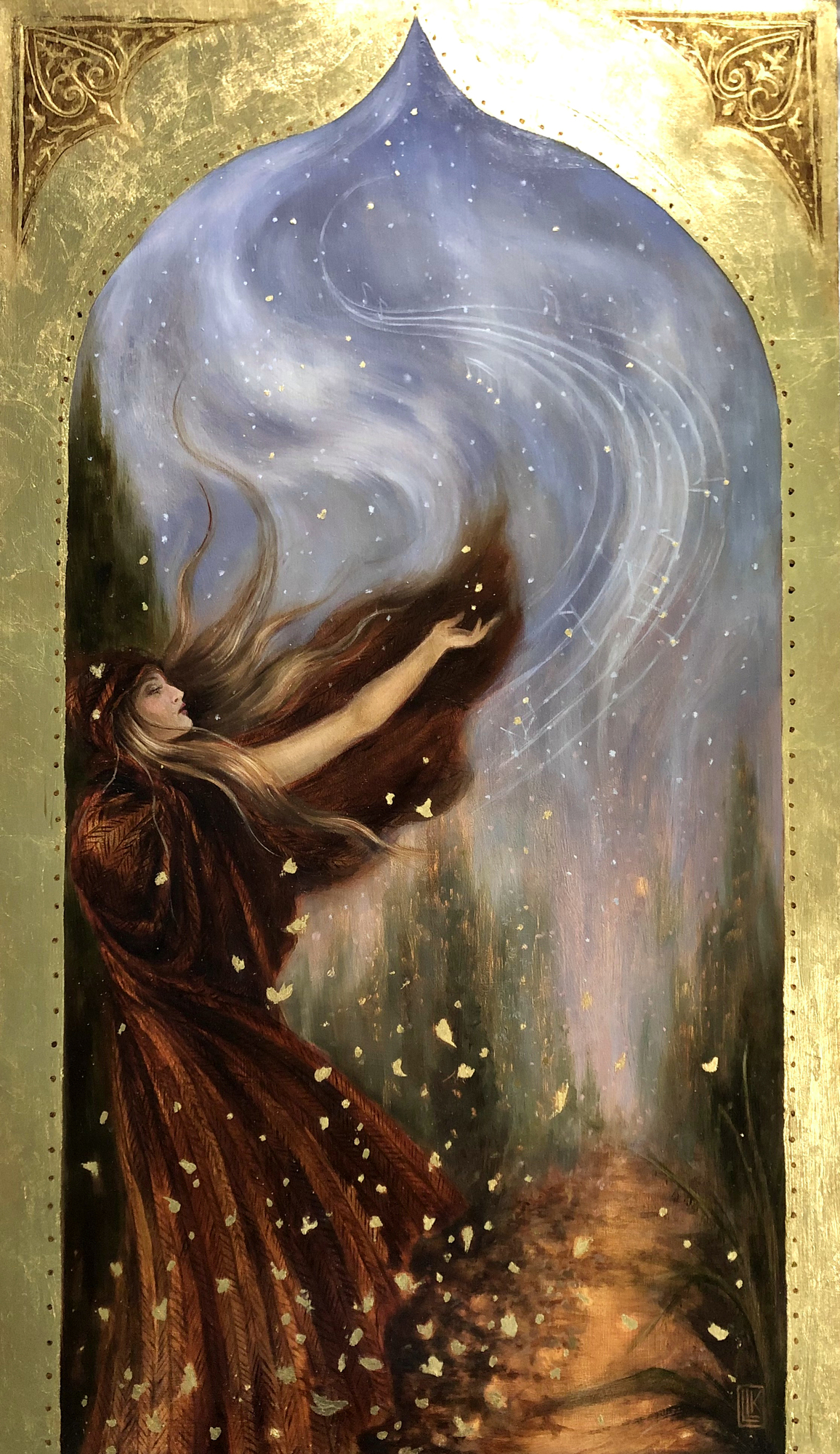 Autumn Windsong, original 2023 landscape oil painting on wood panel by Laura L. Krusemark