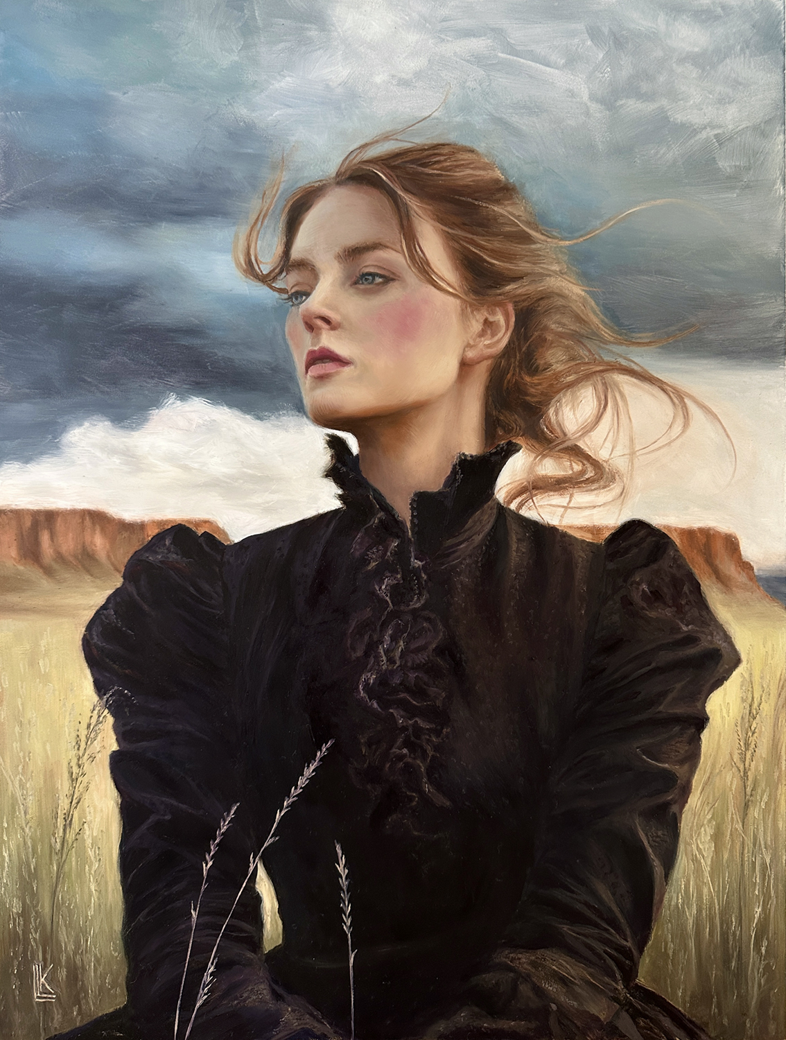 The Windweaver, original 2025 portrait oil painting on wood panel by Laura L. Krusemark
