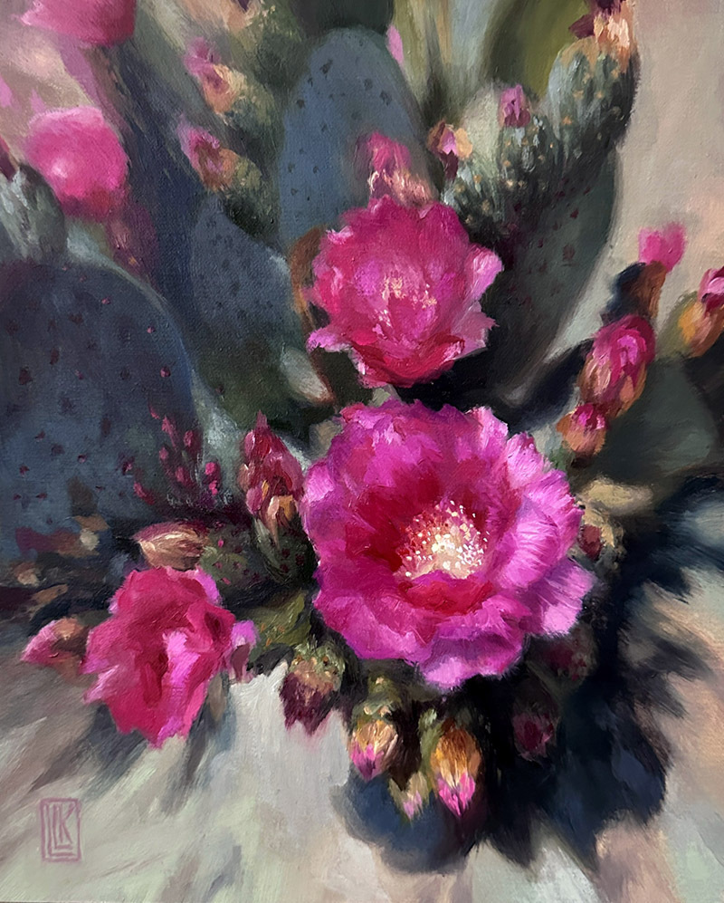 Desert Radiance, original 2025 floral oil painting on wood panel by Laura L. Krusemark