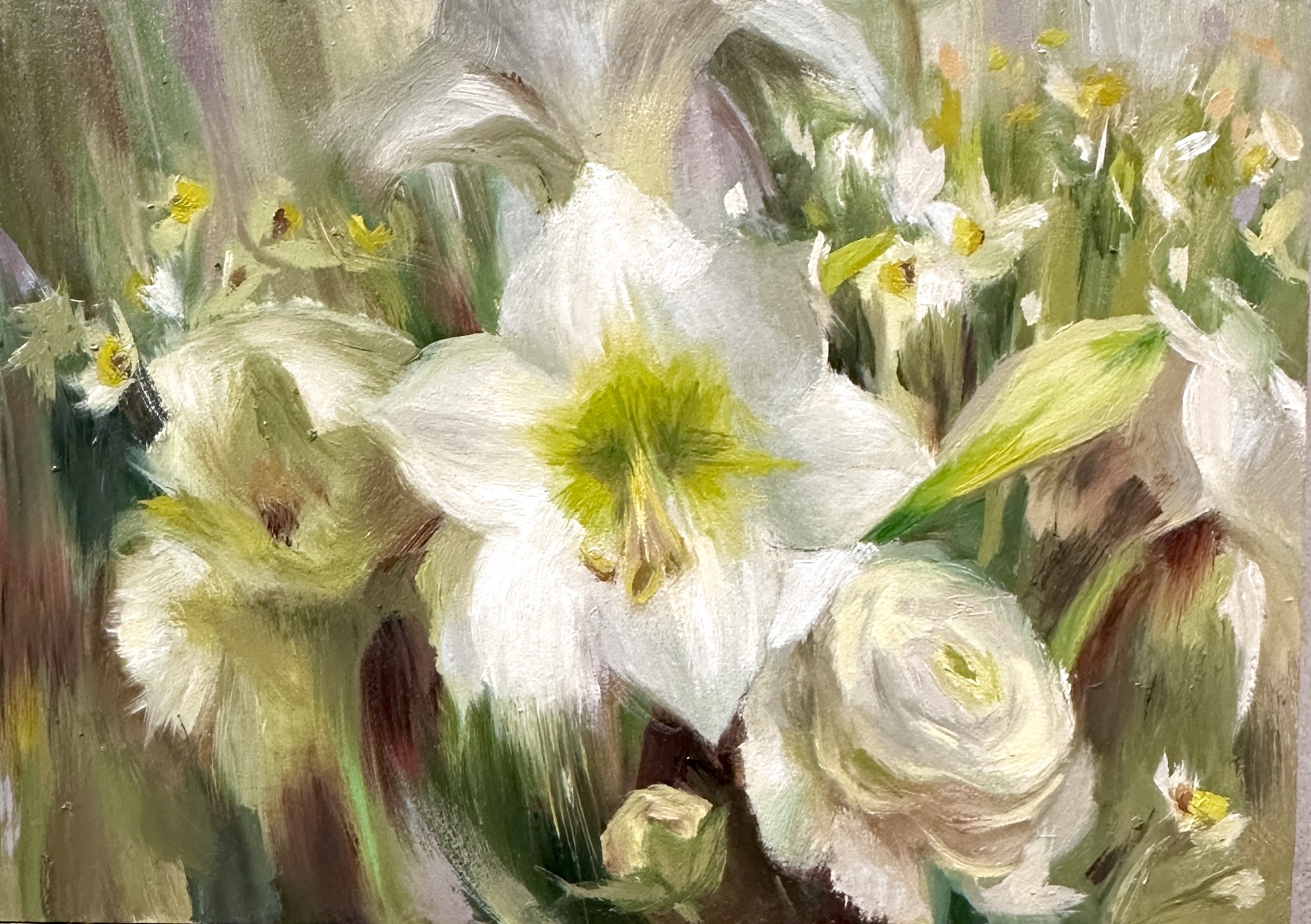 Spring blossoms, original 2026 floral oil painting on wood panel by Laura L. Krusemark