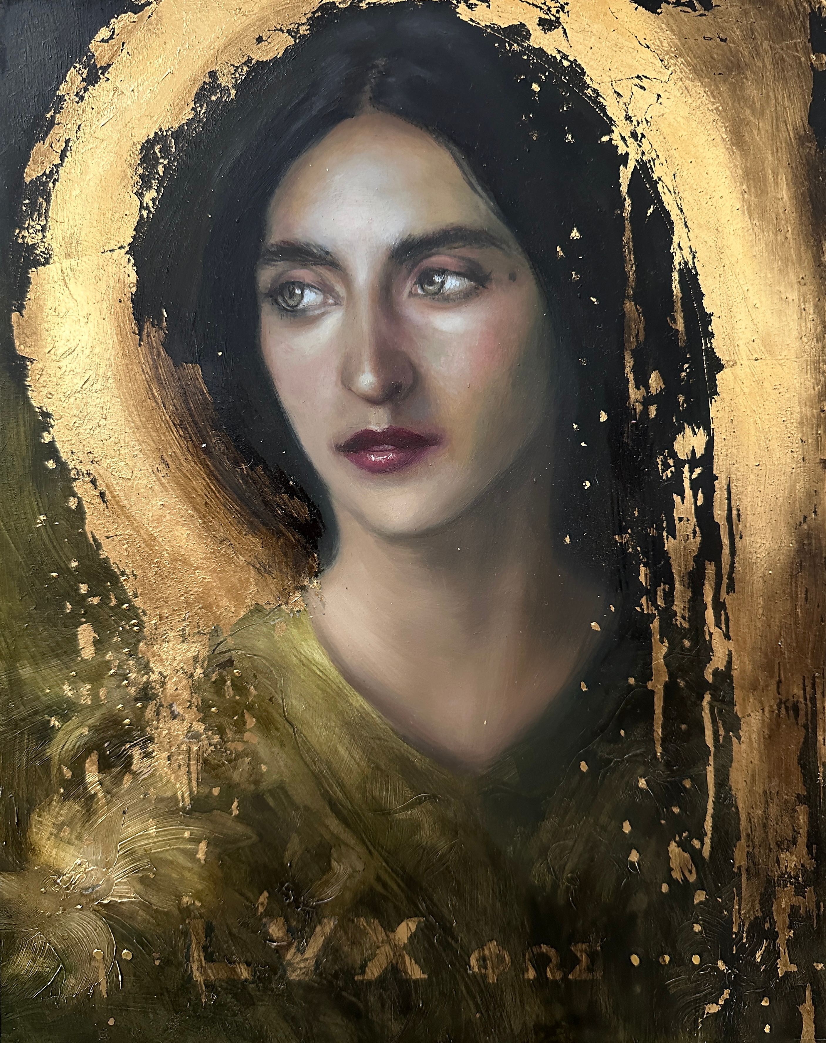 LVX, LVX is an evocative oil portrait on wood panel with genuine gold leaf, exploring light, beauty, mystery, and the luminous presence of the human spirit., 2026 oil painting on wood panel by Laura L. Krusemark